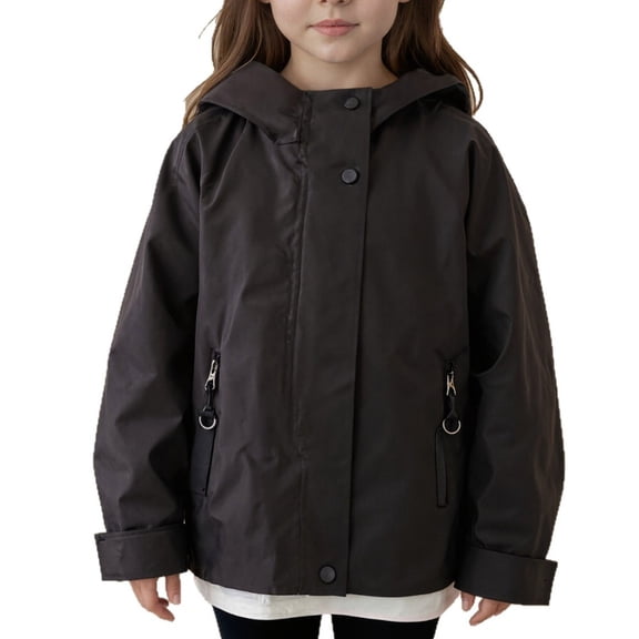 EnJoCho Teen Girls Rain Jackets Windproof Hoodie Button Front Zip up Windbreker Youth Waterproof Lightweight Raincoat Pockets