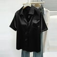 thumbnail image 5 of Fewfanhot Tops for Women Trendy Satin Blouse Short Sleeve Silk Tops Button Down Shirts Business Casual Outfits, 5 of 9