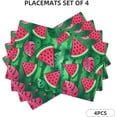 thumbnail image 2 of Watermelon Placemats Set of 4 Summer Fruit and Tropical Leaves Linen Washable Place Mats Rectangle Cloth Table Mat for Party Kitchen Dining Decoration Indoor Outdoor, 12x18 inch, 2 of 5