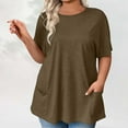 thumbnail image 2 of HUJlwoi T Shirts for Women Plus Sizes with Pockets Round Neck Half Sleeve Tops Casual Basic Spring Shirts Solid Color Clothes, 2 of 7