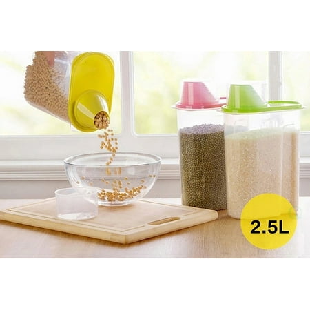 Basicwise Large BPA-Free Food Storage Containers with Lid - Perfect for Storing Flour, Sugar, Grains, Rice, Cereals, & Baking Supplies, Set of 3