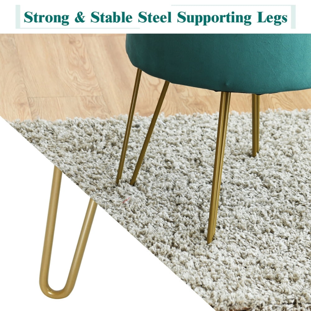 Finihen Round Velvet Storage Ottoman, Footrest Stool, Vanity Chair with Metal Legs, for Living Room, Bedroom, Dark Green Finihen Round Velvet Storage Ottoman, Footrest Stool, Vanity Chair with Metal Legs, for Living Room, Bedroom, Dark Green