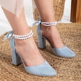 thumbnail image 2 of Denise - Tacones de novia de ante azul bebé con perlas azul cielo 26 CM, 2 of 8