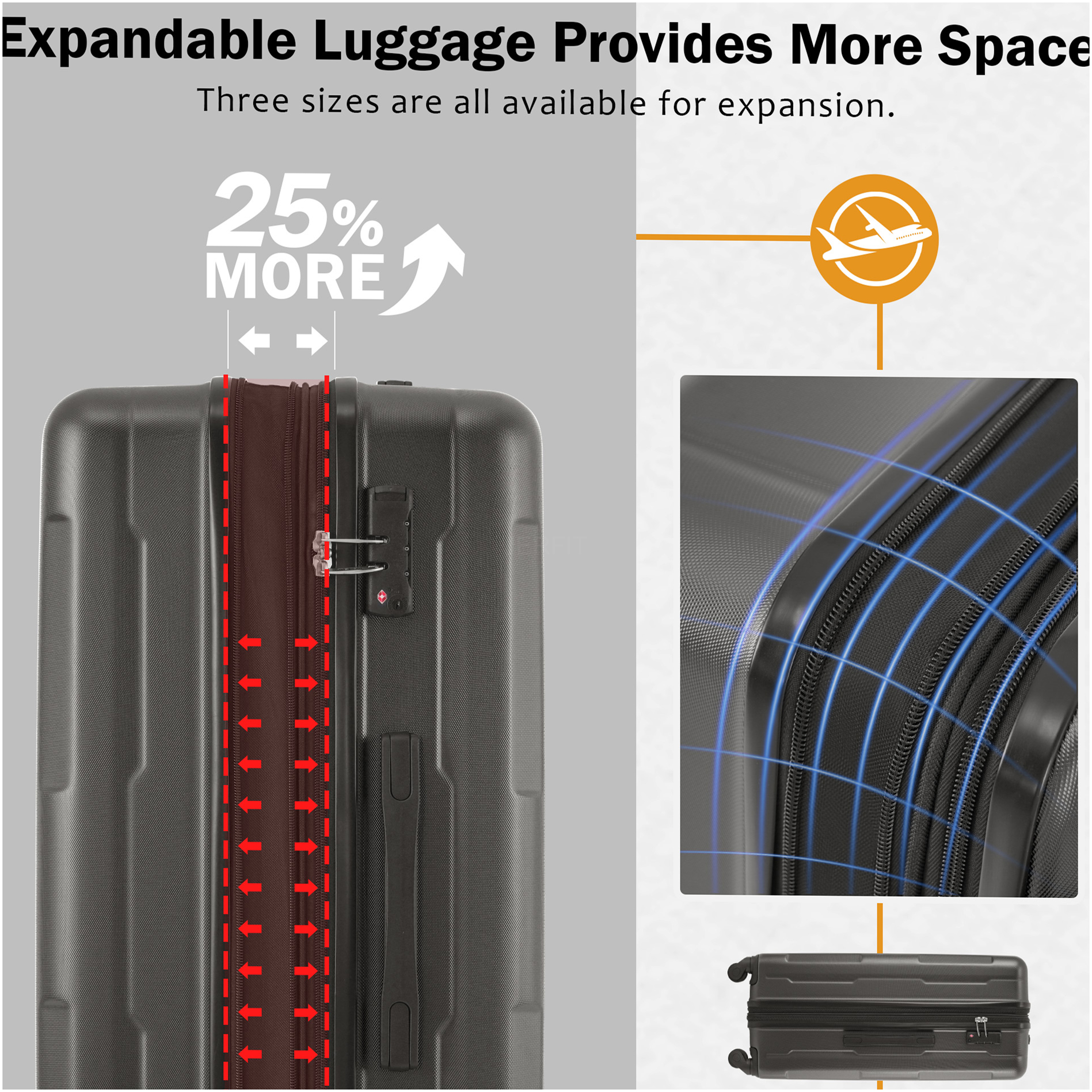 JERFIT 2-Piece Expandable Hard Shell Spinner Luggage Set, TSA Lock, Lightweight ABS Suitcases, 20" & 28" Carry On Check in, Dark Gray