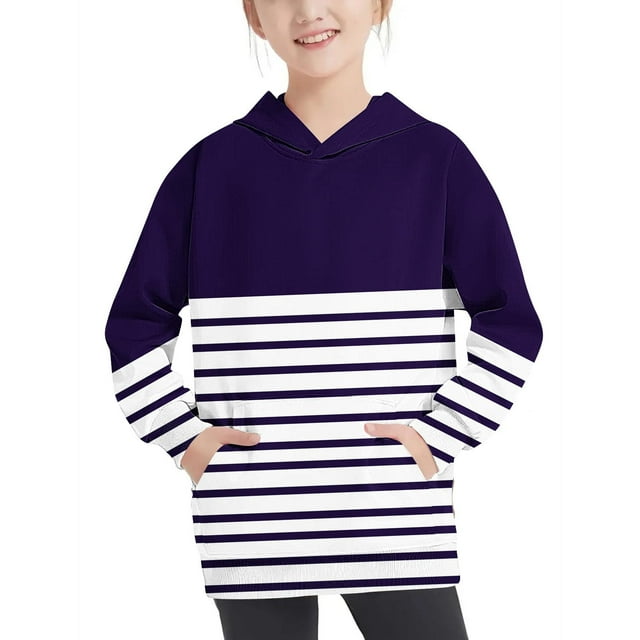 RXIRUCGD Chandail à Capuche Oversize Col Rond Mode Enfants Manches Longues Chandail 4-14 Ans pour Filles et Garçons, Violet, Taille : 5 Ans