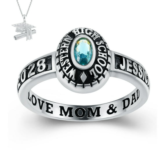 USA Mementos Customized Women's Class Rings Sterling Silver for High School and College Graduation