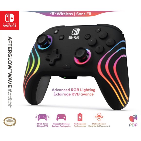 Afterglow™ Wave Wireless RGB Gaming Controller - Nintendo Switch™, Nintendo Switch™ Lite, & Nintendo Switch™ - OLED Model, Nintendo Switch™ 2, LED Lighting, Rechargeable Battery - Black