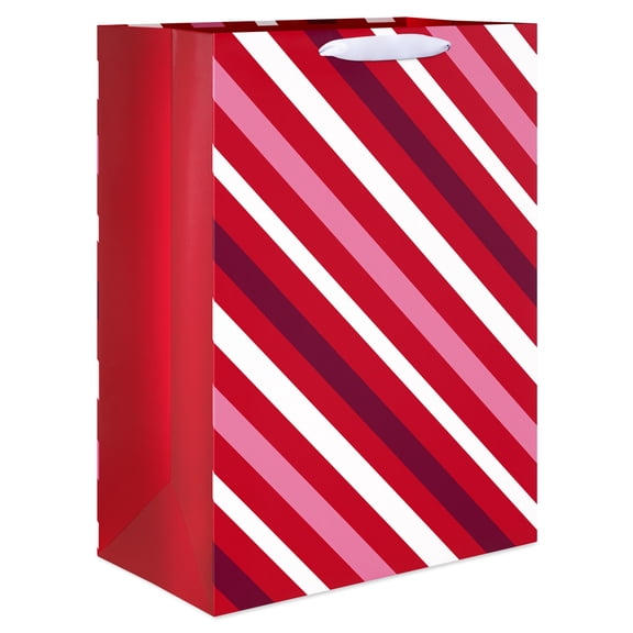American Greetings 20 in. Jumbo Valentine's Day Gift Bag, Vibrant Pink and Red Stripes (1-Count)