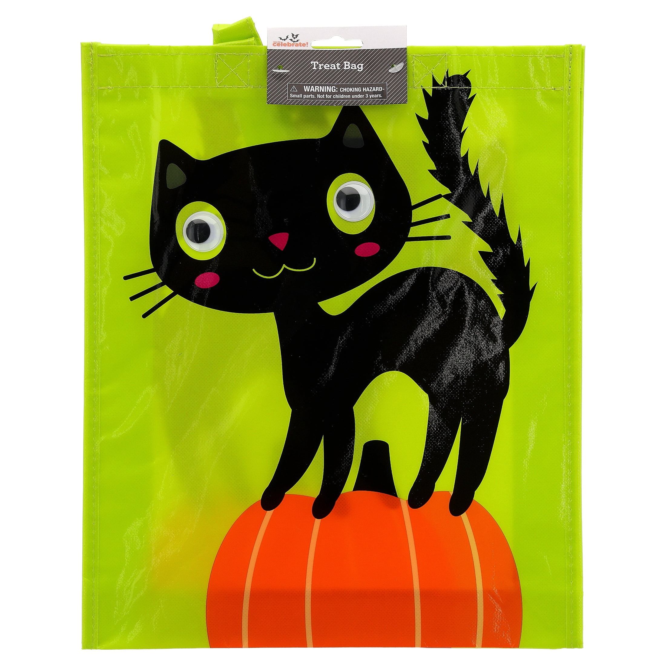 Googly Eye Cat Trick-or-Treat Party Bag, Green and Black, Halloween by Way To Celebrate