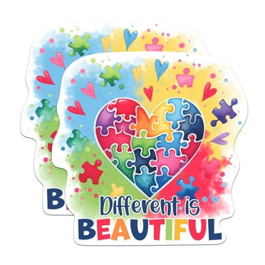 (2 Pack) Different is Beautiful Stickers - Autism Pride Awareness Sticker - 5 Inches On Longest Side - Premium Vinyl - for Cars, Trucks, Skateboards, Laptops - Made in USA - BMCS0425