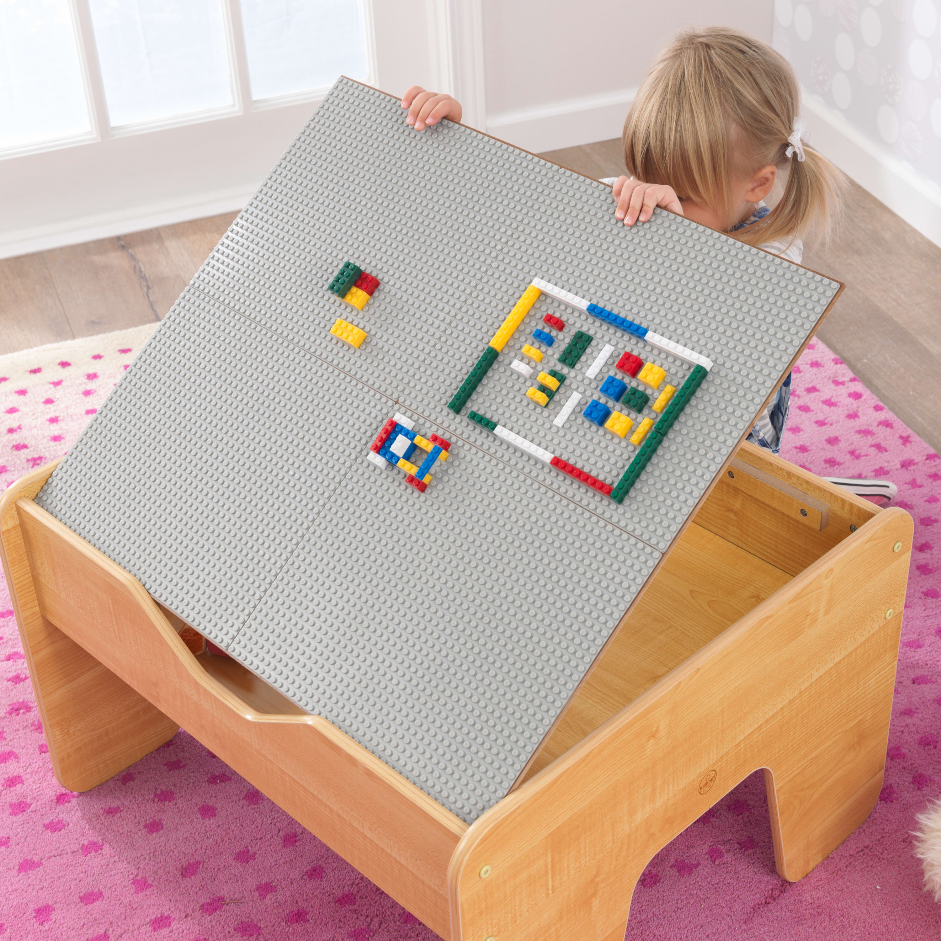 KidKraft Reversible Wooden Activity Table with 195 Building Bricks – Gray & Natural, For Ages 3+ - image 5 of 10