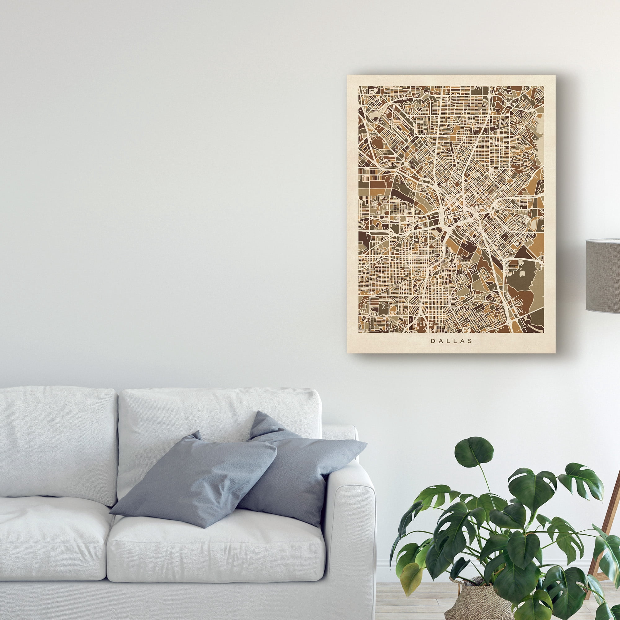 Trademark Fine Art 'Dallas Texas City Map Brown' Canvas Art by Michael Tompsett
