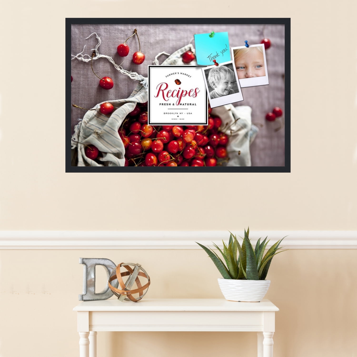 PinPix 36x24 Custom Cork Bulletin Board Bag of Cherries Poster Board Has a Fabric Style Canvas Finish, Framed in Bag of Cherries, by ArtToFrames (PinPix-1366)