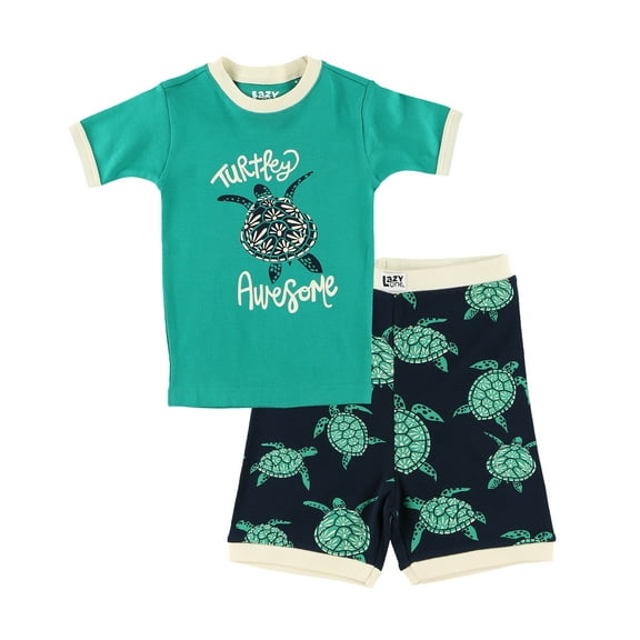 LazyOne Short-Sleeve Summer Pajama Sets for Girls and Boys, Unisex, Turtley Awesome