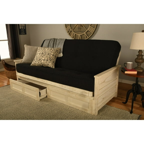 Kodiak Furniture Lexington Storage Futon in Weathered White w/ Black Mattress