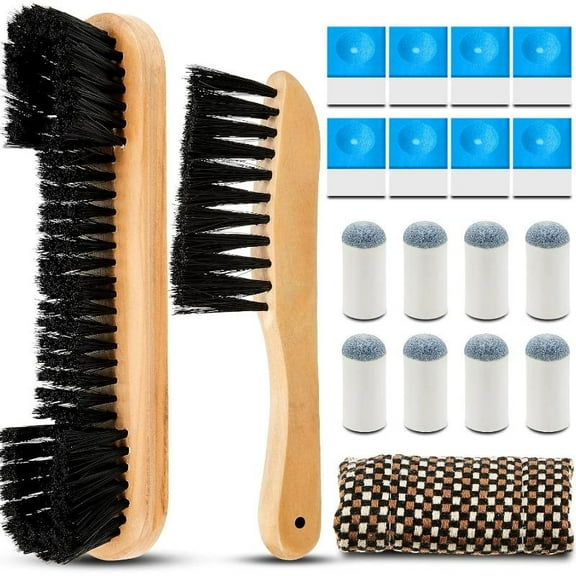 5 Set Billiards Pool Table Rail Brush Cleaning Tools, Pool Table Brush Set, with 8 Pool Cue Chalk Cubes Cloth 8 Slip on Pool Cue Tip, for Wooden Kit of Billiard Accessories