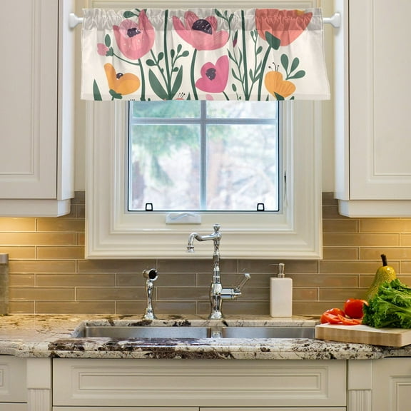 Mother's Day Flowers Curtain Valances Farmhouse Design Window Treatment Decor Blackout Rod Pocket for Windows Living Room Kitchen 54" x 18"