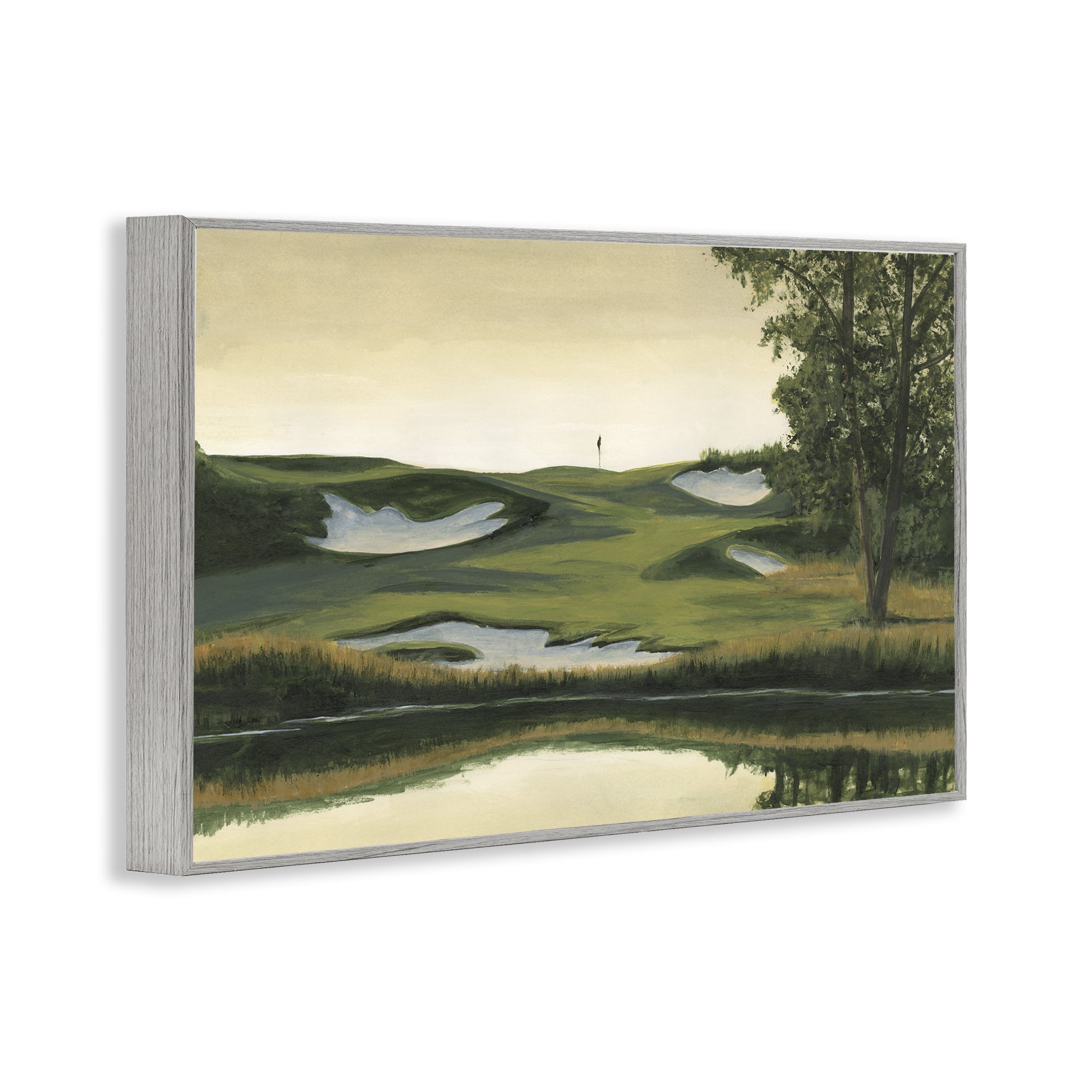 Stupell Industries Golf Course Terrain Landscape Painting Gray Framed Art Print Wall Art, 30 x 20
