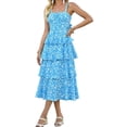 thumbnail image 2 of Spaghetti Strap Womens Floral Print Maxi Dresses Casual Sleeveless Ruffle Flowy Tiered Dress, 2 of 6