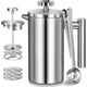 thumbnail image 1 of Cafetera de prensa francesa de acero inoxidable, prensa francesa con aislamiento de doble pared, para café y té, con 3 filtros adicionales y una cuchara de café, 12 oz/350 ml, color plateado, 1 of 8