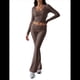 thumbnail image 2 of Conjunto Deportivo de 2 Piezas para Mujer, Camiseta de Larga, Pantalones Acampanados con Solapa, Chándal Informal, Color Café, Talla XS, 2 of 8