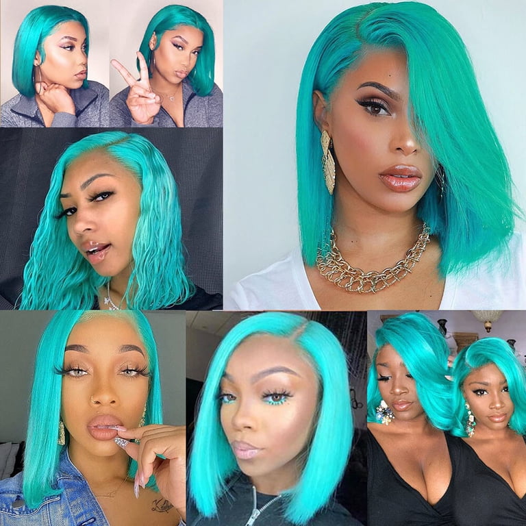 Lake Blue Bob Wig Human Hair 13x4 Lace Front Wigs 150  display picture 2