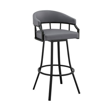 Armen Living Palmdale 30" Swivel Slate Grey Faux Leather and Black Metal Bar Stool