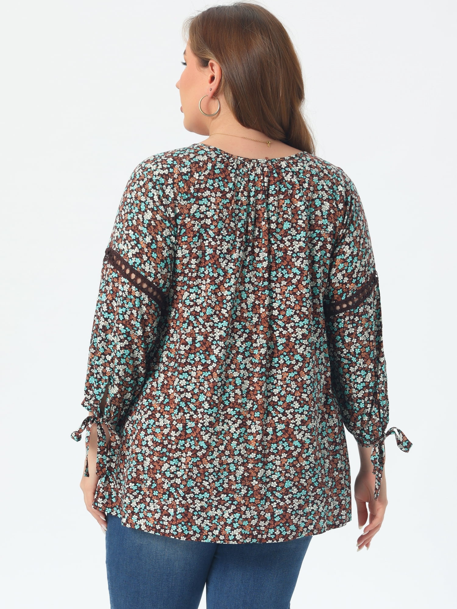 DARING DIVA Women's Plus Tie-Neck Raglan Sleeves Hollow Out Top 4X Dark Brown