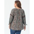 thumbnail image 4 of DARING DIVA Women's Plus Tie-Neck Raglan Sleeves Hollow Out Top 2X Dark Brown, 4 of 6