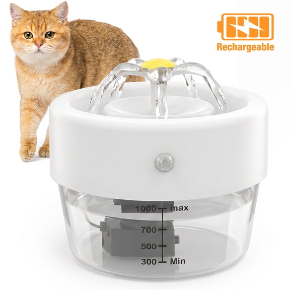 PcEoTllar Wireless Cat Water Fountain Cordless, Battery Operated Cat Fountain, 33.8oz/1000mL Automatic Pet Water Dispenser Rechargeable Drinking Fountains for Cats and Dogs
