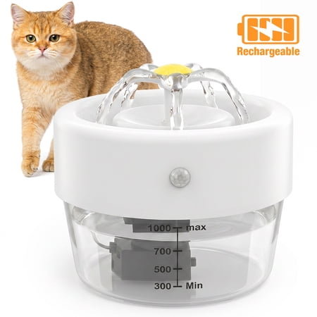 PcEoTllar Wireless Cat Water Fountain Cordless Battery Operated Cat Fountain 33.8oz/1000mL Automatic Pet Water Dispenser Rechargeable Drinking Fountains for Cats and Dogs