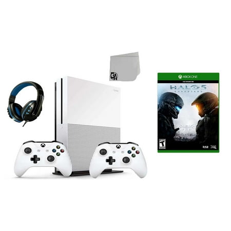 Microsoft 234-00051 Xbox One S White 1TB Gaming Console with 2 Controller Included with Halo 5- Guardians BOLT AXTION Bundle Used