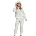 thumbnail image 3 of Defitshape Women's Sherpa Fleece Pajama Set Plain 2 Piece Hoodie Joggers Sweat Outfit Soft Sweatsuit Cozy Long Sleeve Shirt Pants Set Fall Spring Pjs Loungewear Lounge Set Light Grey Small, 3 of 5