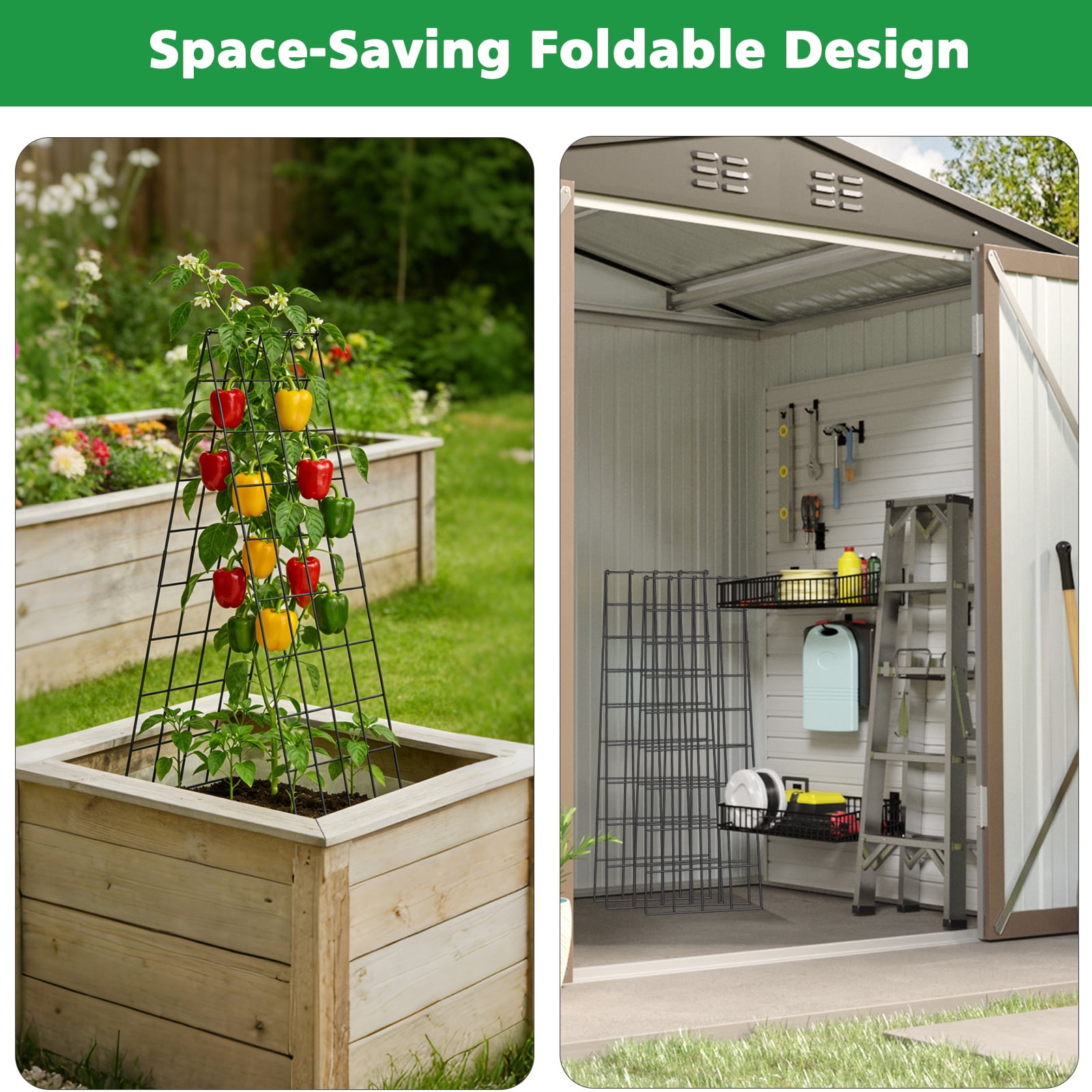 ROMUCHE 2 Pack A-Frame Folding Garden Trellis Outdoor Lattice for Climbing Plants Cucumber Raised Bed