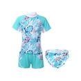thumbnail image 1 of iiniim Girls Short Sleeve Rash Guard Set with Briefs 3Pcs Summer Swimsuit for Surfing Diving Leaf 10, 1 of 7