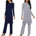 thumbnail image 6 of GENEMA Women Muslim 2 Pieces Outfit Hollow Out Split Long Sleeve Tunic Tops Pants Set Solid Color Abaya Dress Hijab Robe Kaftan, 6 of 19
