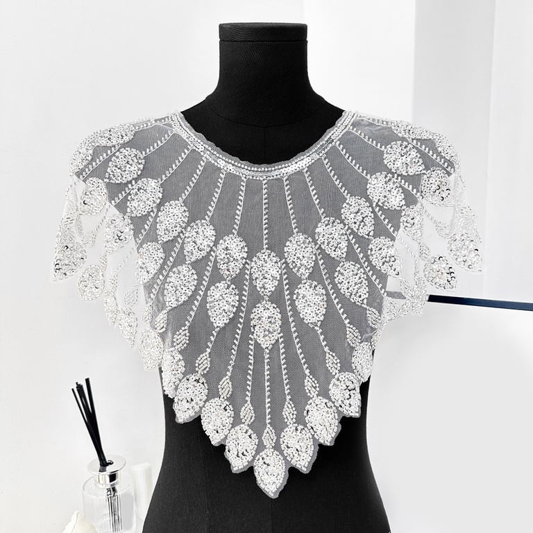 sew on beads for wedding dress Embroidery Sequins Polyester Applique Collar Patches Applique Wedding Gown Clothing Craft YGroup_14894549565805 Ygbgbb Women's Off-the-Shoulder Tiered Size:10 AUS Flower Collar Embroidered Lace