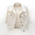 thumbnail image 2 of Clearance!Uooqdmx Jean Jacket Women Denim Jacket for Women 3/4 Sleeve Colored Cropped Denim Jacket Light Jacket Lohas Time Coat Cropped Jacket White L, 2 of 5