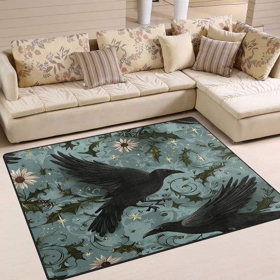 Yayeee Area Rugs for Living Room 5.2'x4' Non Slip Washable Bedroom Floor Carpet, Mystic Crows Pattern
