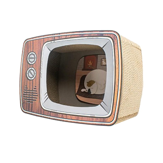 Cartón corrugado del escondite de la cueva de la casa del gato para el sofá interior del coche de los muebles de los gatitos - televisor Sunnimix Casa de gato retro