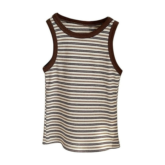 WQQZJJ Summer Fashion Tank Top for Girls, Cotton Crew Neck Sleeveless T-Shirt, Striped Casual Slim Daily Homewear