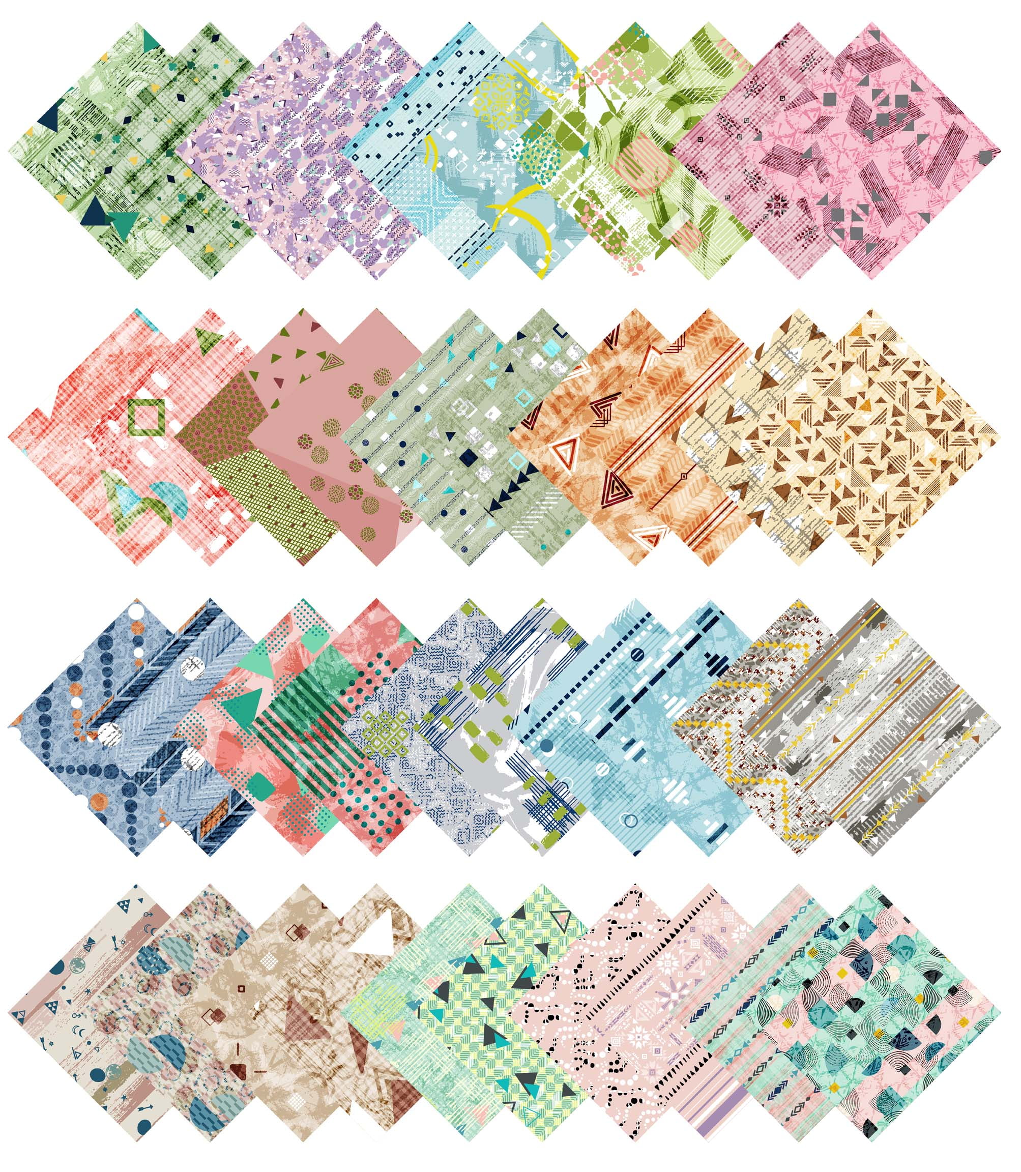 Soimoi 40Pcs Geometric & Texture Print Precut Fabrics Strips Roll Up 1.5x42inches Cotton Jelly Rolls For Quilting - Multicolor