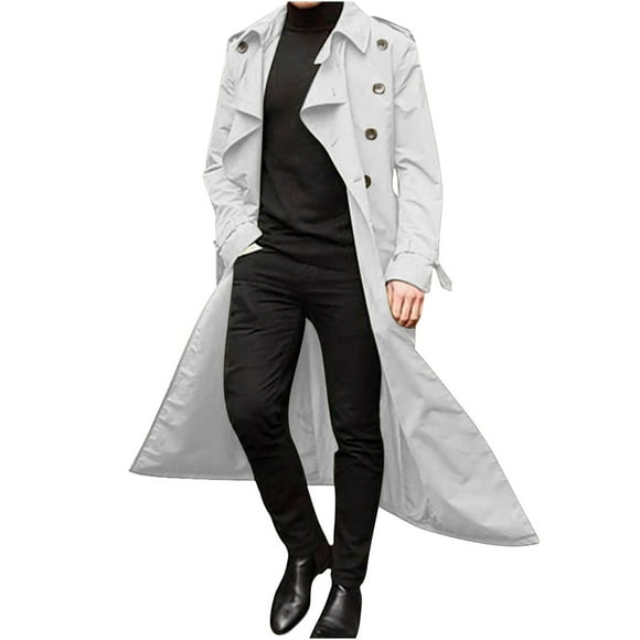 Clearance Sale Dagegui Men's Length Trench Coat Double Breasted Lapel Jacket Solid Color Basic Outerwear with Pocket Formal Overcoat White M