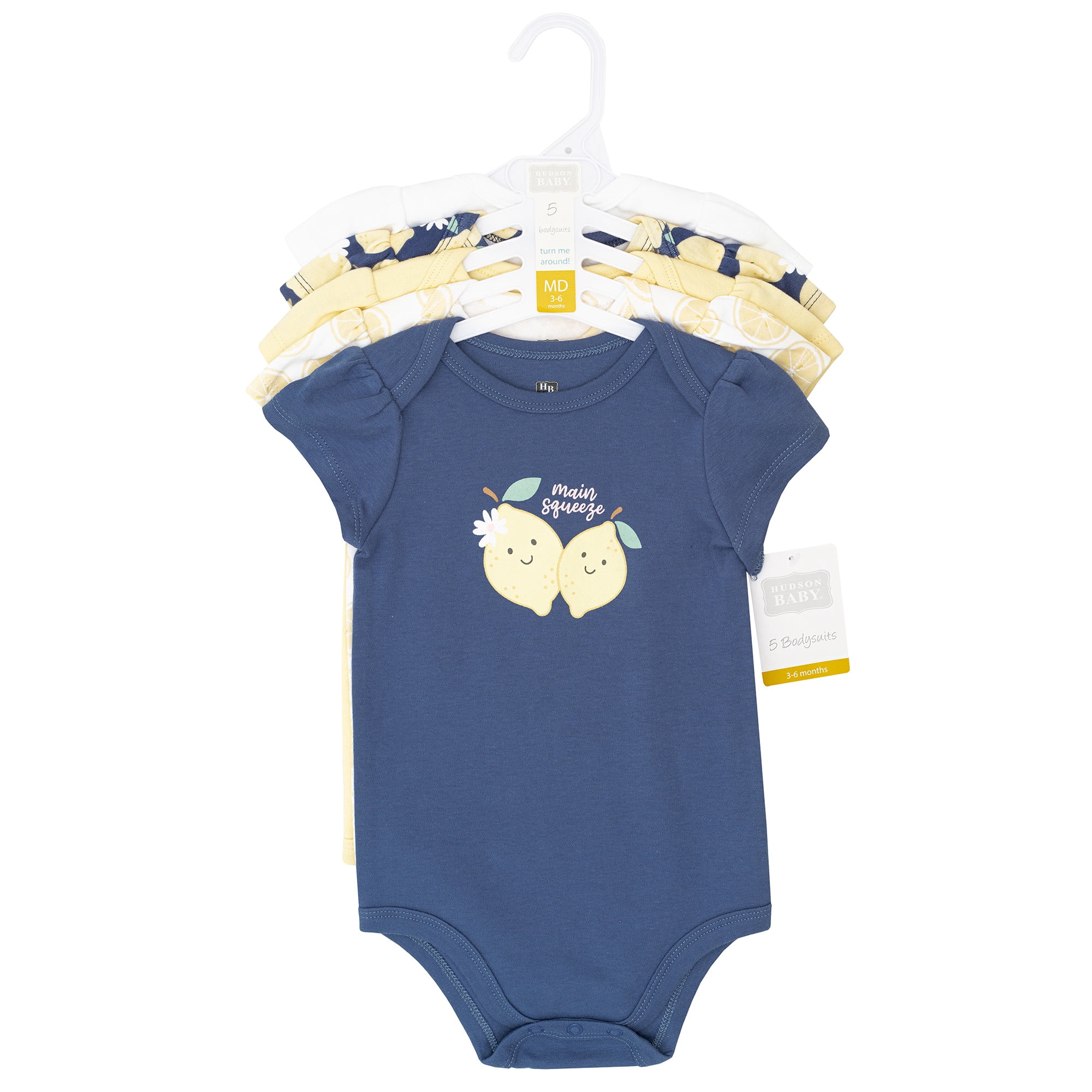Hudson Baby Infant Girls Cotton Bodysuits 5-Pack, Main Squeeze Lemon, Preemie