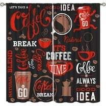 Coffee Blackout Window Curtains, Cute Running Coffee Cup Black Red White Cartoon Doodle Print Window Drapes for Kitchen Living Room Bedroom Cafe, 84x84 Inch