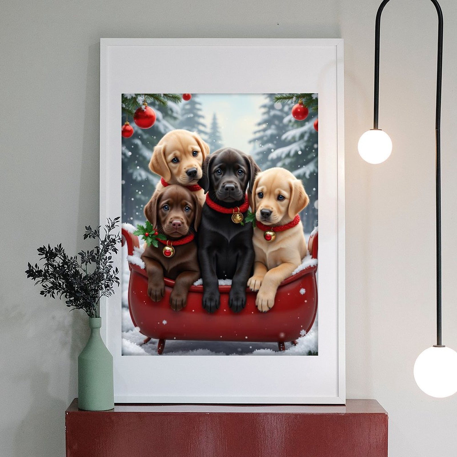 Diamond Art Kit for Adults, Puppy Christmas Snow Scene Tub Diamond Painting for Adults Beginners, 5D DIY Diamond Art Painting Kits, Colorful Diamond Painting Craft for Home Decor 12x16