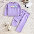 thumbnail image 2 of TOWED22 Infant Baby Girl Fall Clothes Toddler Winter Outfits Ruffle Sleeve Sweatshirts Bell Bottom Pants Headband Set,Purple,4-5 Y, 2 of 5