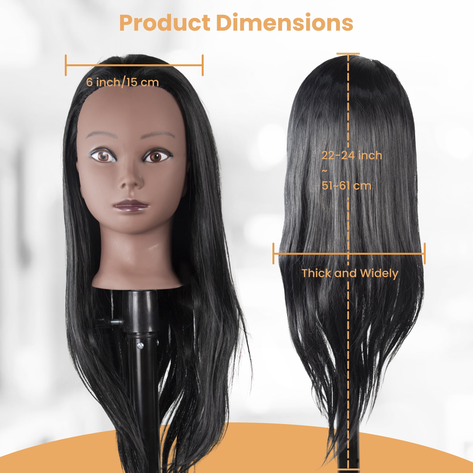 Mannequin Head Hair Styling Training Manikin Cosmetology Doll Head Synthetic Fiber Hair and Free Clamp Holder