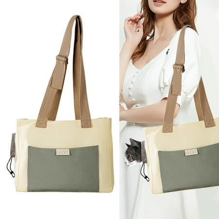 Canvas Pet Shoulder Carrying Bag Cat Carrier Tote Bag with Adjustable Strap Portable Outdoor Exposed Head Small Pet Carrier