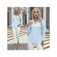 thumbnail image 3 of Button Down Shirts for Women Cotton Dress Shirts Collared Long Sleeve Wrinkle Free Blouse Tops Light Blue M, 3 of 8